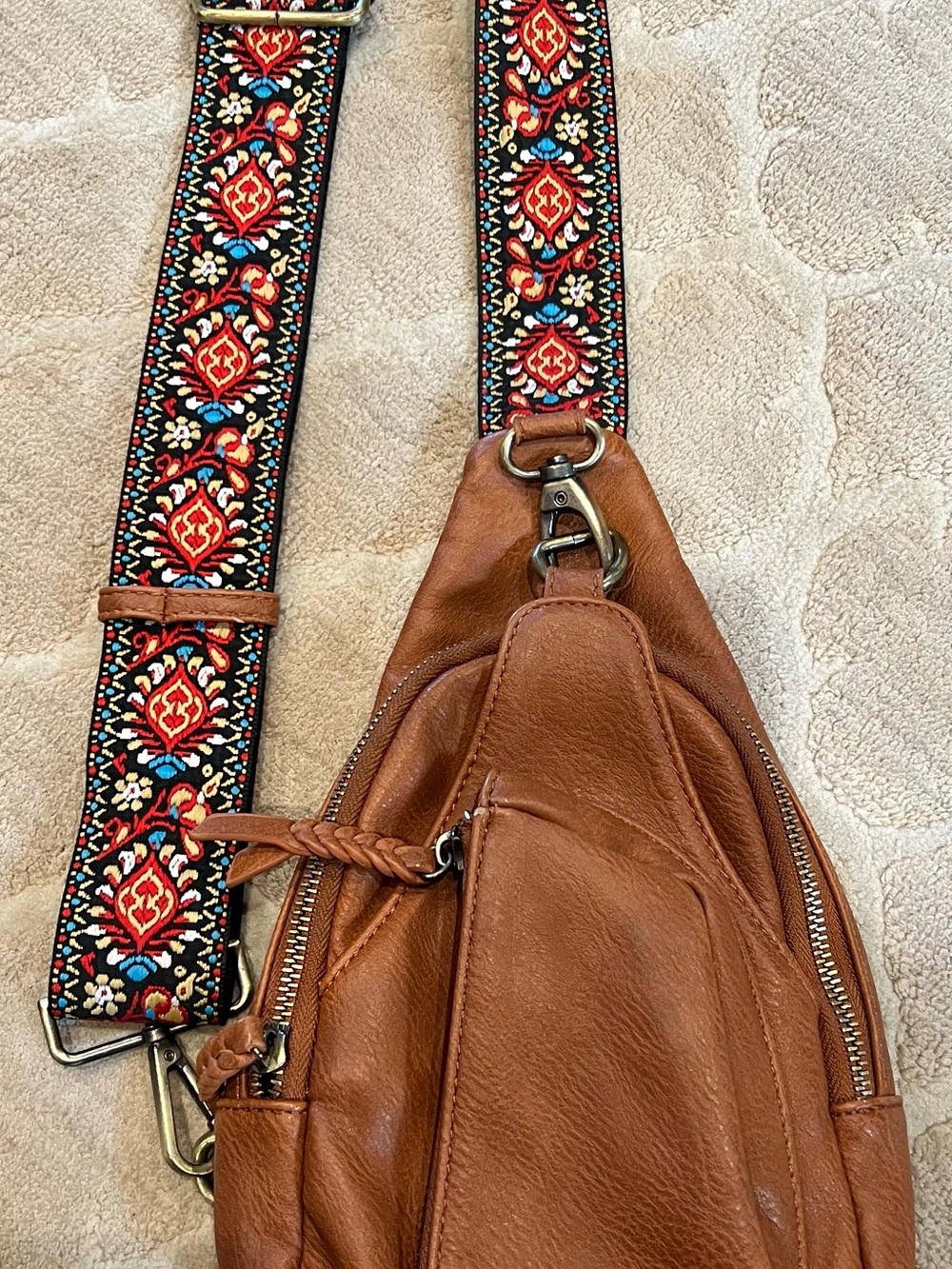Antik Kraft Crossbody Sling Bag with Embroidered Guitar Strap